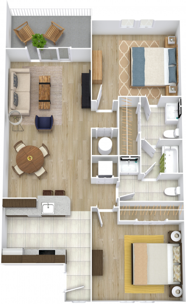 Floor plan for 2 beds, 1.5 baths, 900 sqft